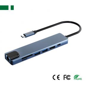 CHM-TC702 USB 3.1 Type-C to HDMI+RJ45+ USB3.0 & 2.0+SD+TF+PD Adapter (7 in 1)