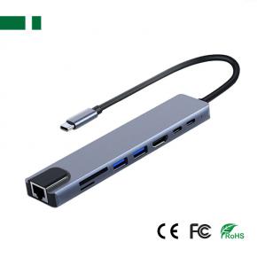 CHM-TC801 USB 3.1 Type-C to HDMI+RJ45+ USB3.0 & 2.0+USB-C+SD+TF+PD Adapter (8 in 1)