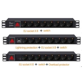 C-PD8B-D (EU) C-PD8B-L (EU) C-PD8B-O (EU) 8 PDU Power Socket Plug with Switch For 19 inch Network Cabinet