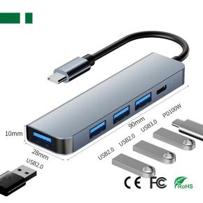 CHM-TC506 5-in-1 USB-C 3.0 to 4*USB and PD Adapter