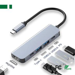 CHM-TC505 5-in-1 USB-C 3.0 to 2*USB HDTV Type-C and PD Adapter