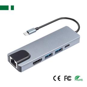 CHM-TC509 5-in-1 USB-C 3.0 to 2*USB +HDTV +RJ45 and PD Adapter